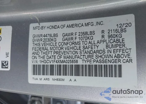 2021 Honda Accord Sport Special Edition from USA, damaged, VIN 1HGCV1F4XMA025858
